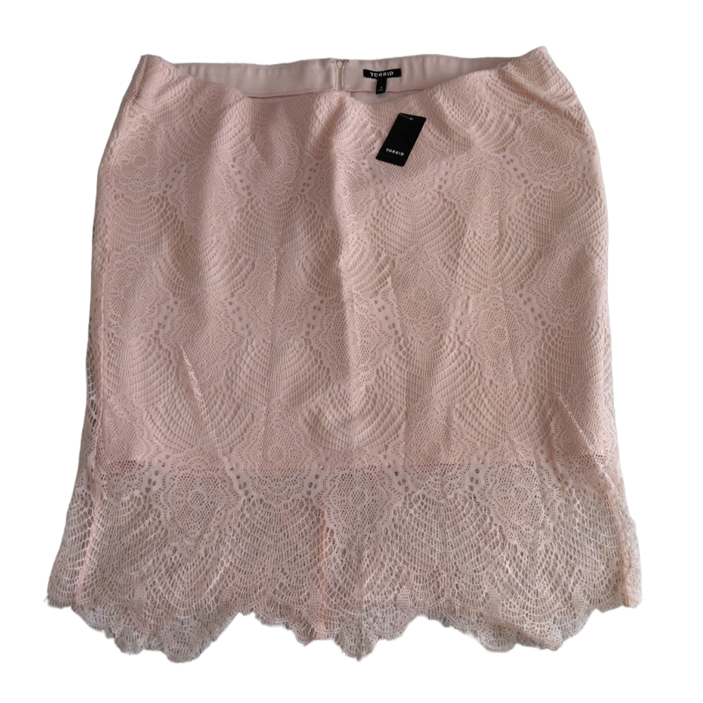 NWT Torrid Size 3X LK Blush Ponte Lace Pencil Midi Pink Skirt